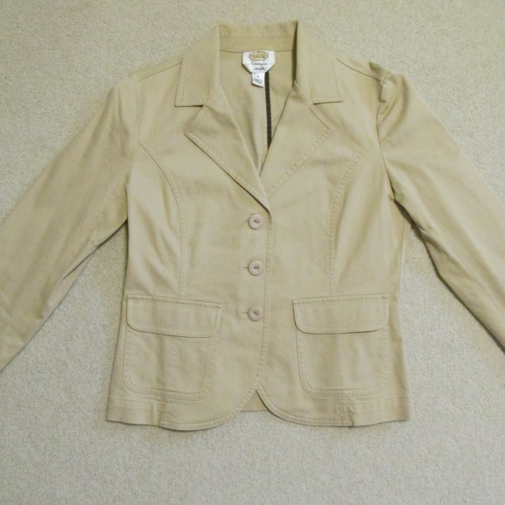 TALBOTS WOMEN'S SIZE 6 SUIT JACKET TAN BEIGE COUNTRY CASUAL BLAZER - Picture 2 of 8